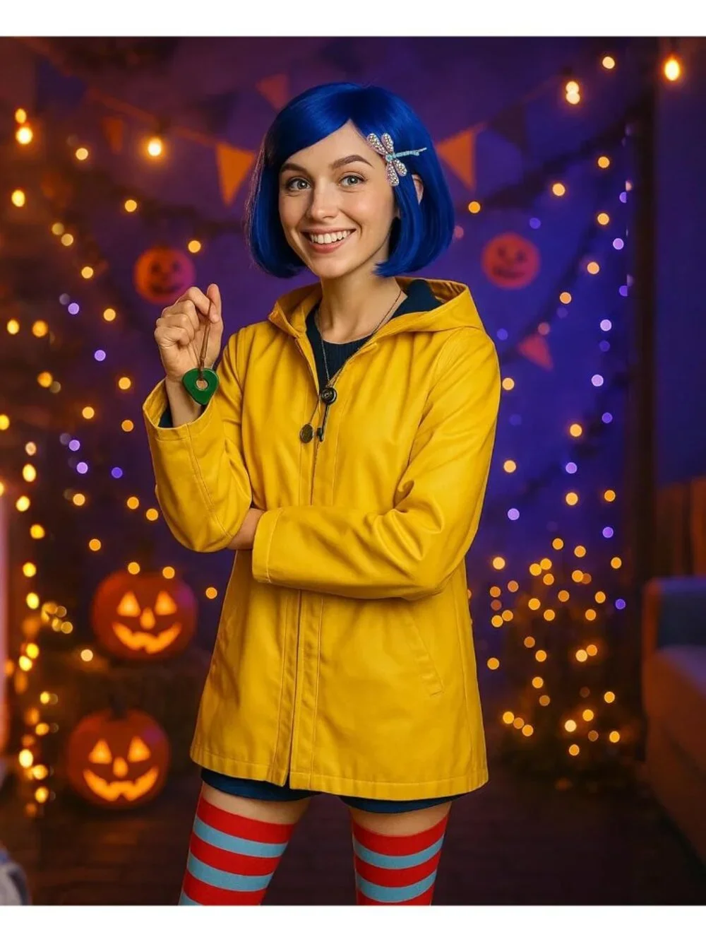 Women's Blue Cosplay Convenient Set Include Adjustable Wig Cap Headpiece